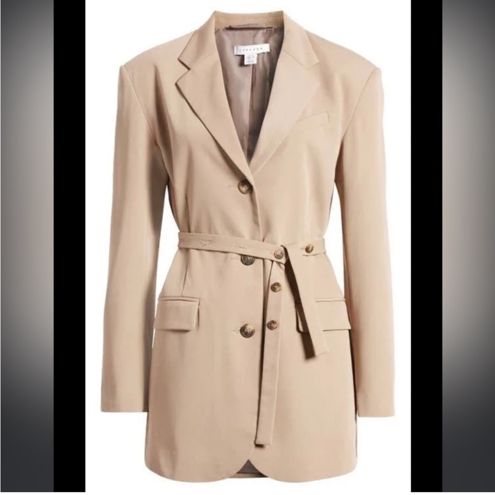 Topshop Belted Blazer Jacket Beige 12‎